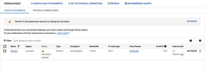 Screenshot of the GCP console showing activation