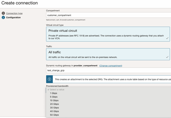 Screenshot of compartment, circuit type, traffic and DRG options