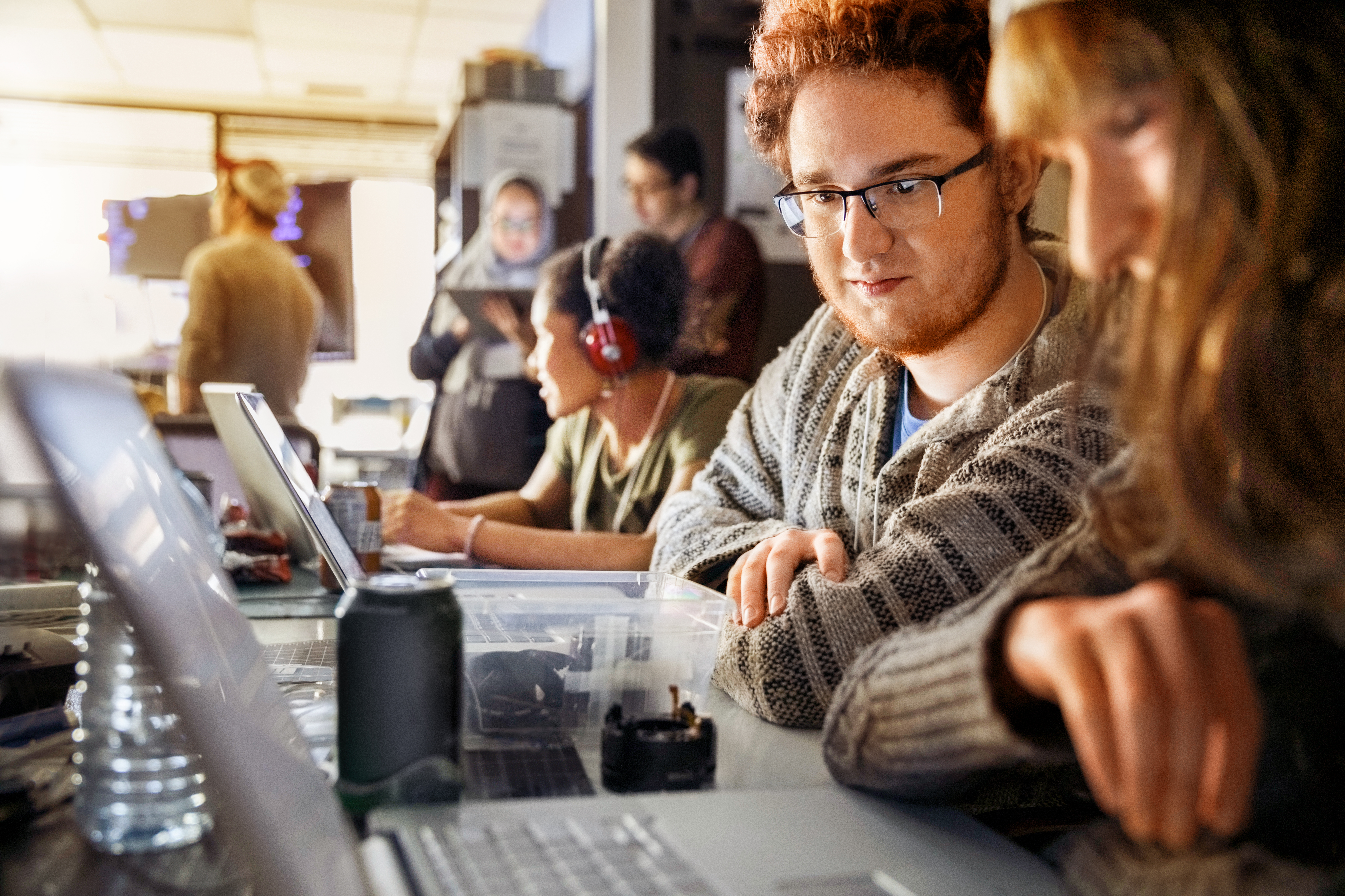 man and woman collaborating