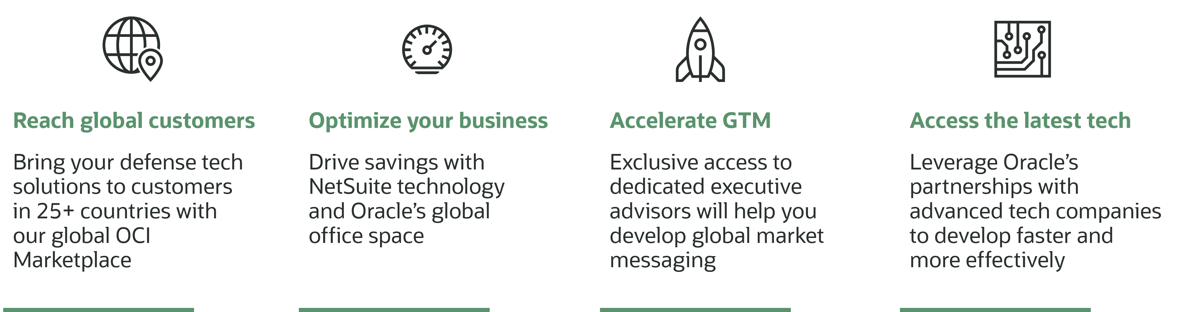 With Oracle Defense Ecosystem, members can reach global customers, optimize their business, accelerate go-to-market, and access the latest tech