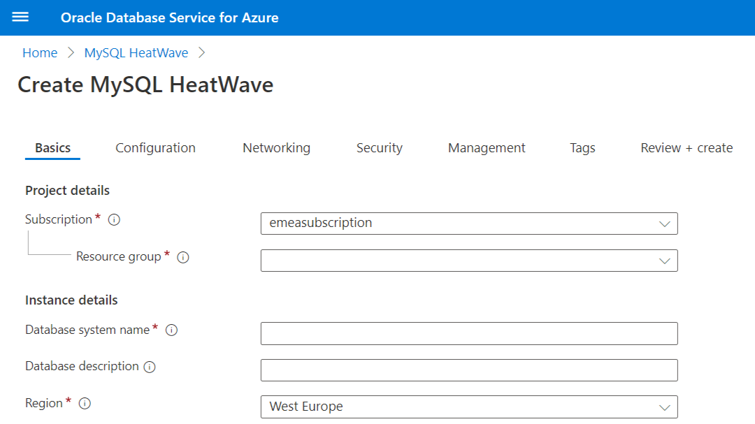 A screenshot of the Create MySQL HeatWave instance page.