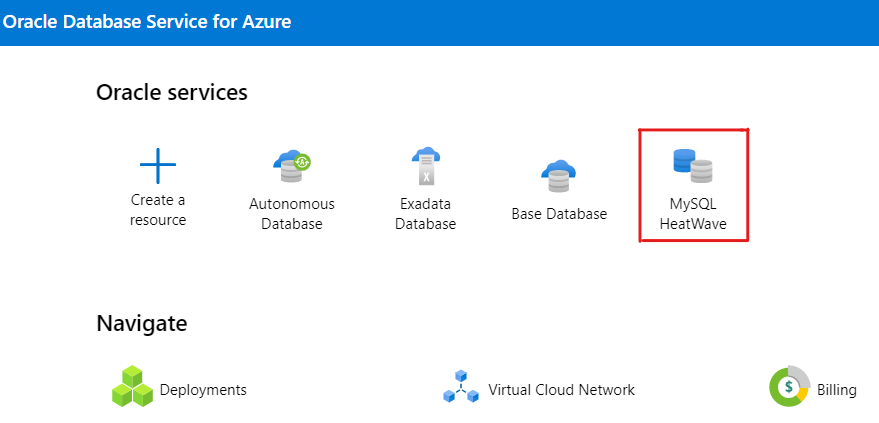 A screenshot of the home page for Oracle Database Service for Azure.