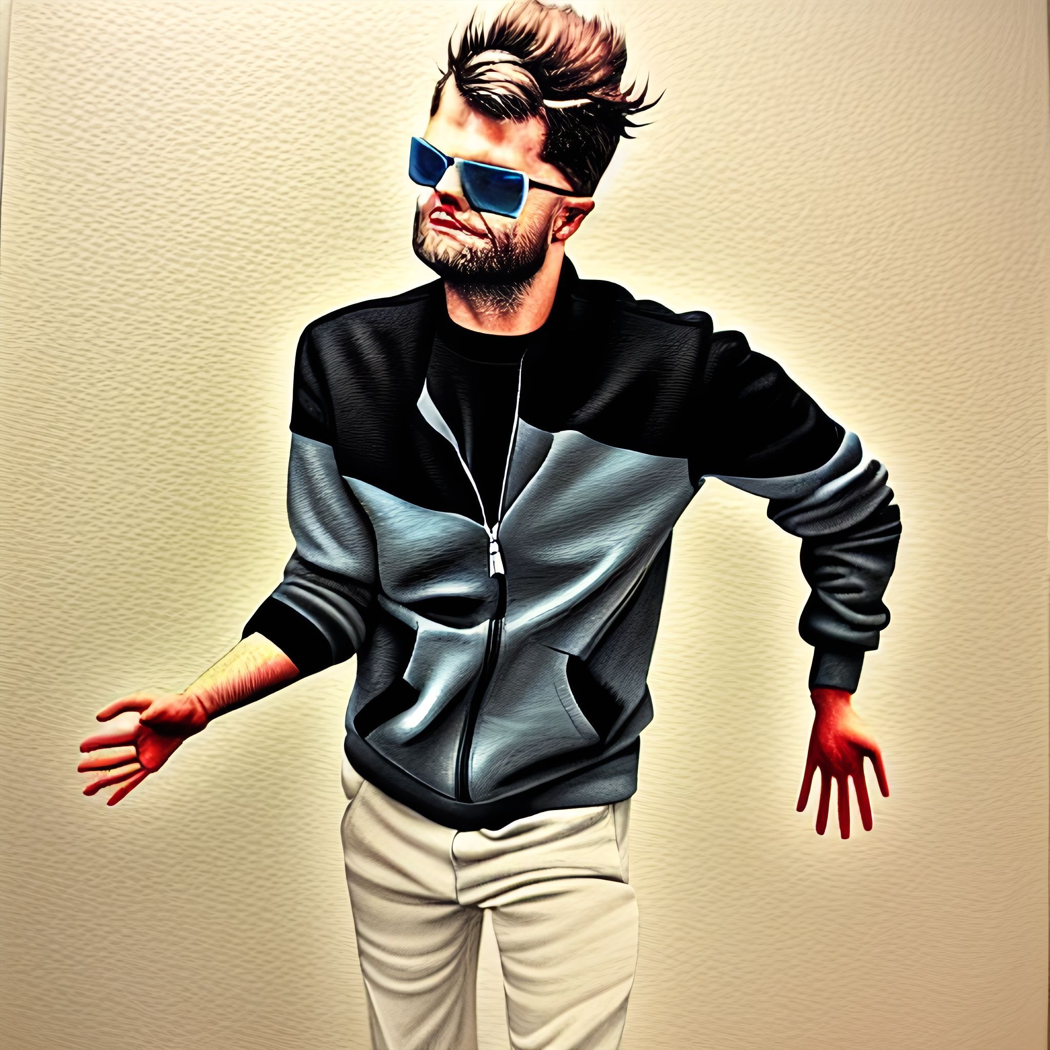 An image of a man wearing sunglasses AI-generated using the controlnet model for the hands.