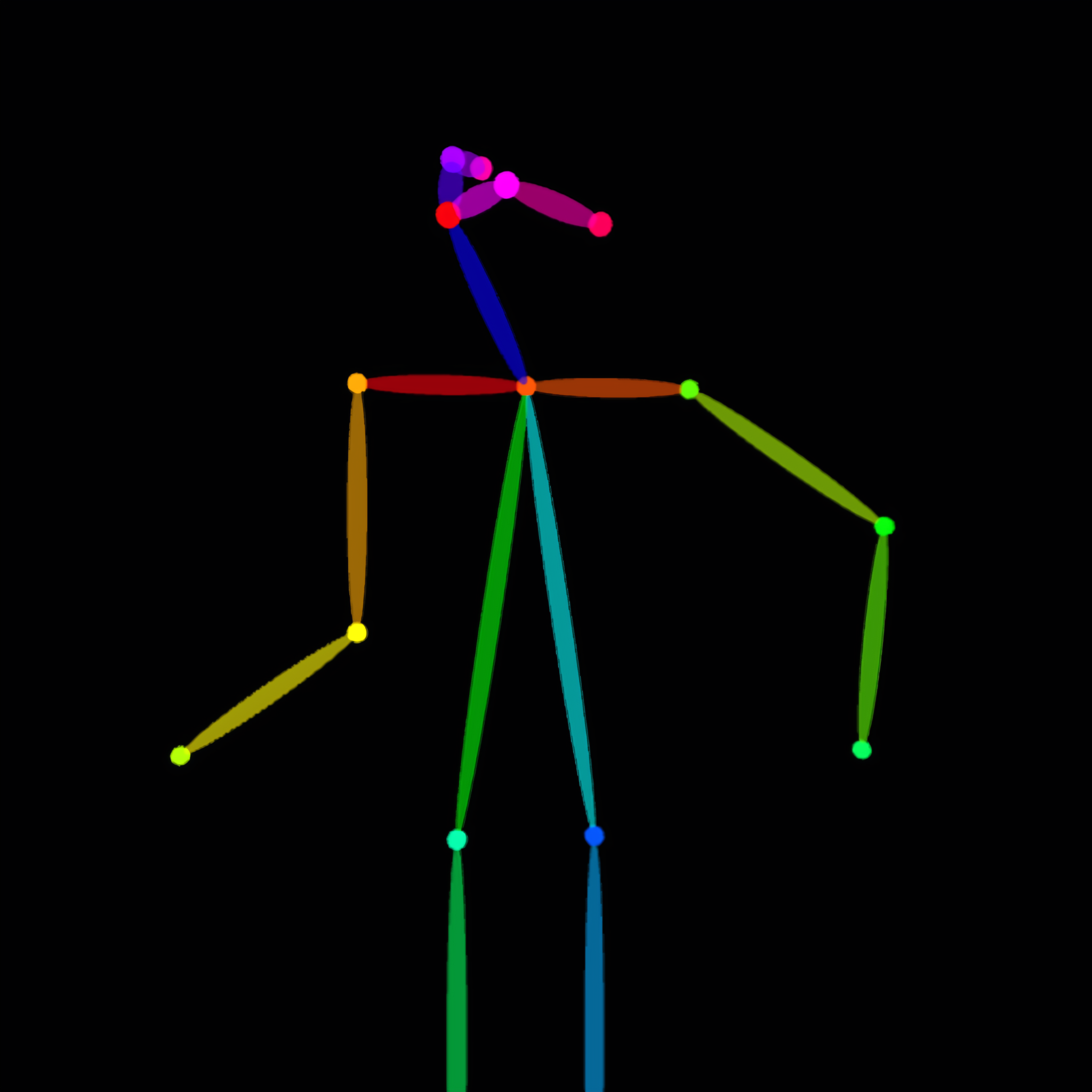 An image depicting the generated stick pose based on the position of the hands.