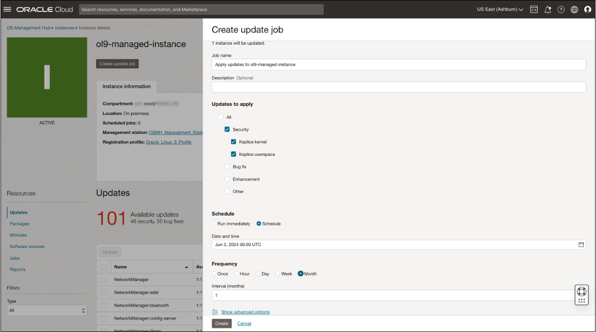 OS Management Hub create update job