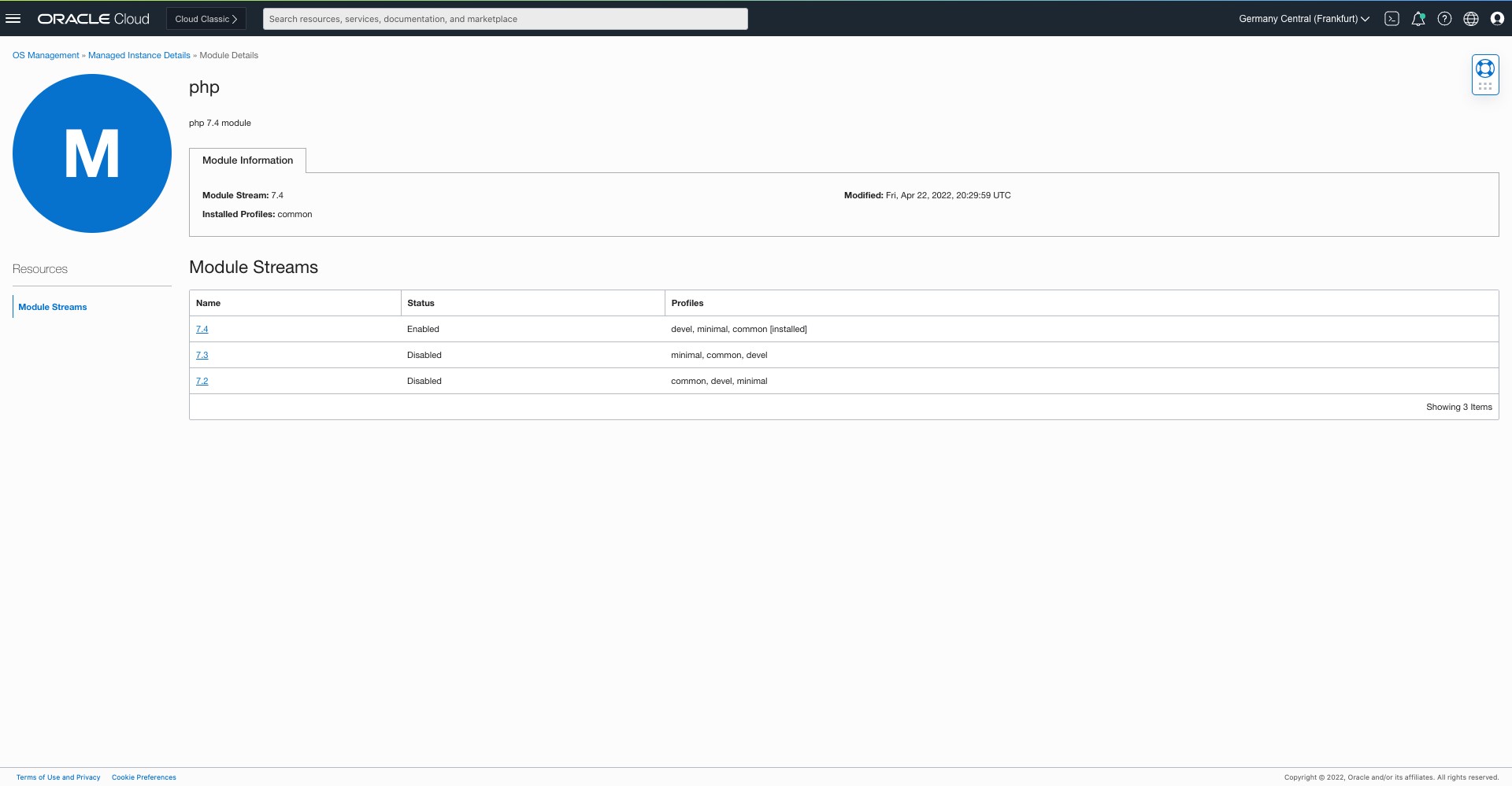 OSMS OL8 Module Streams