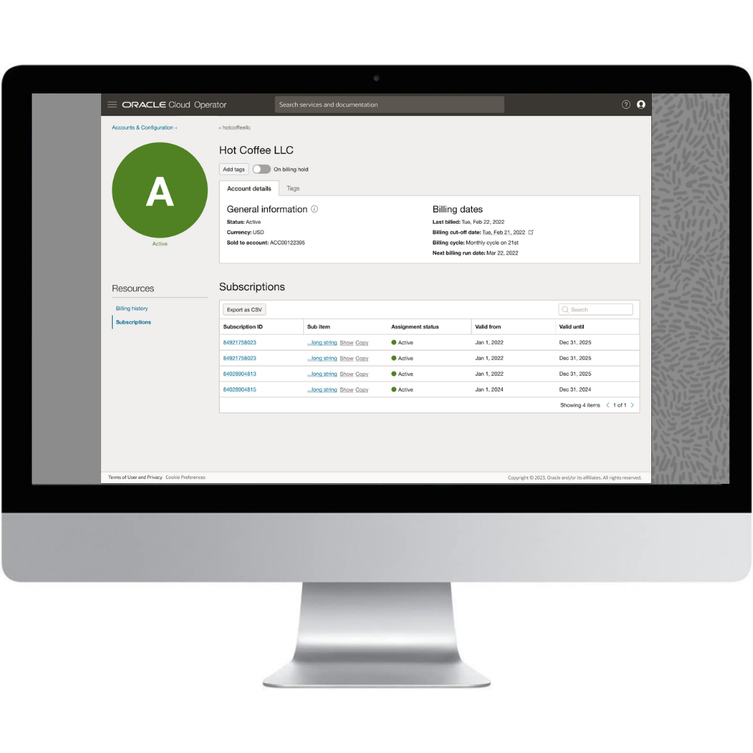 Oracle Alloy Subcription Management