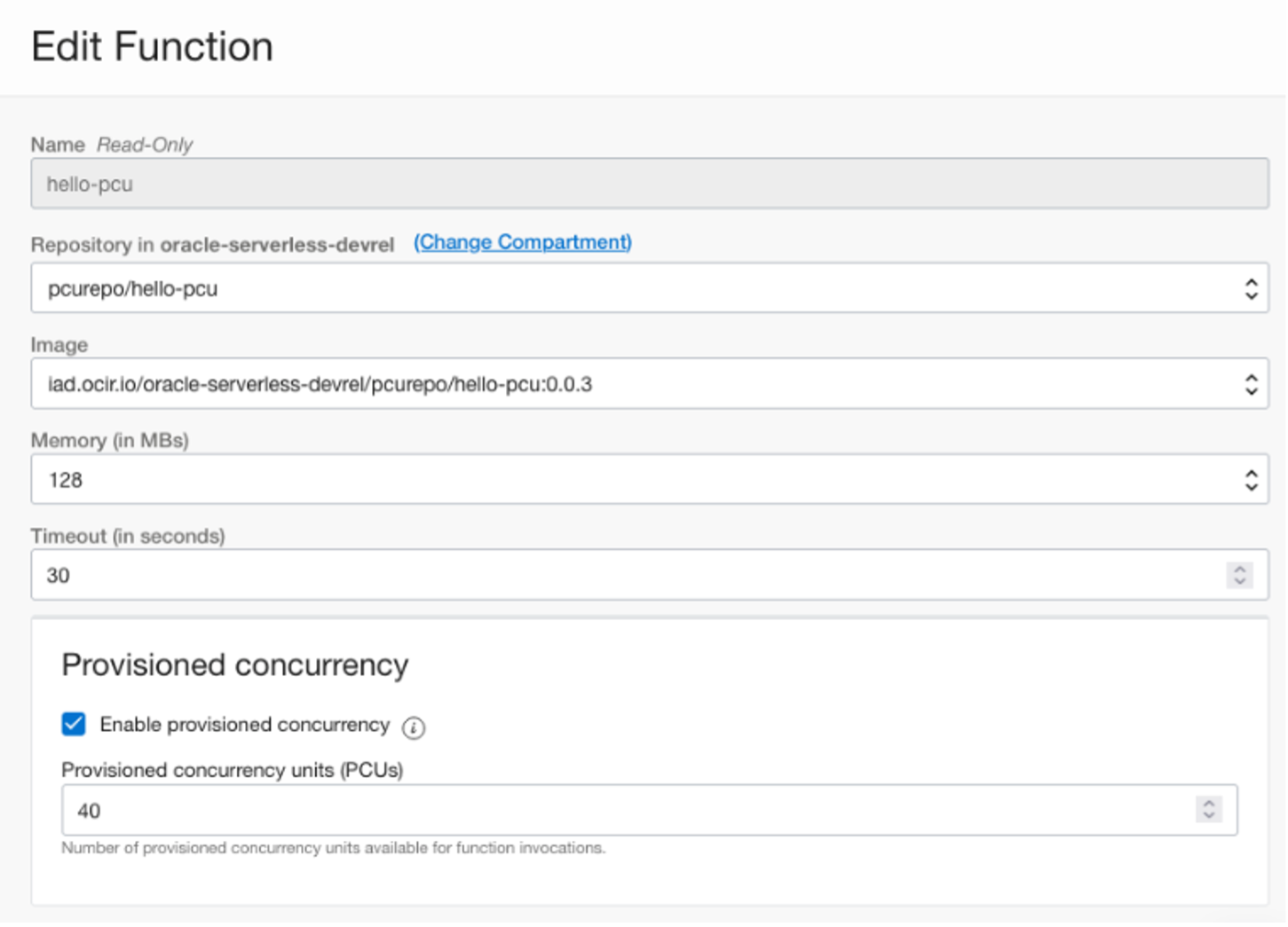 A screenshot of the Edit Function page, showing how to enable or disable provisioned concurrency when you create or edit your function.