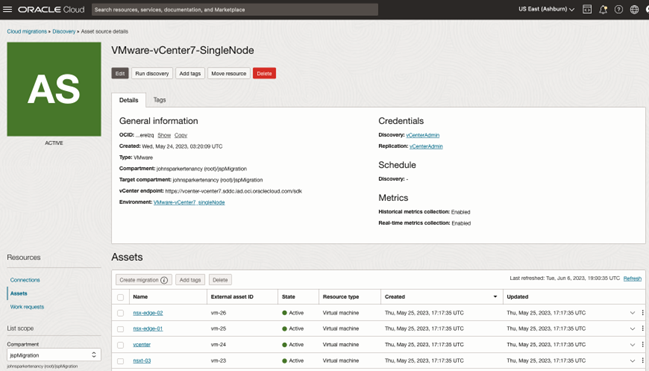 A screenshot of the inventory assets on the Asset Source Details page in the Console