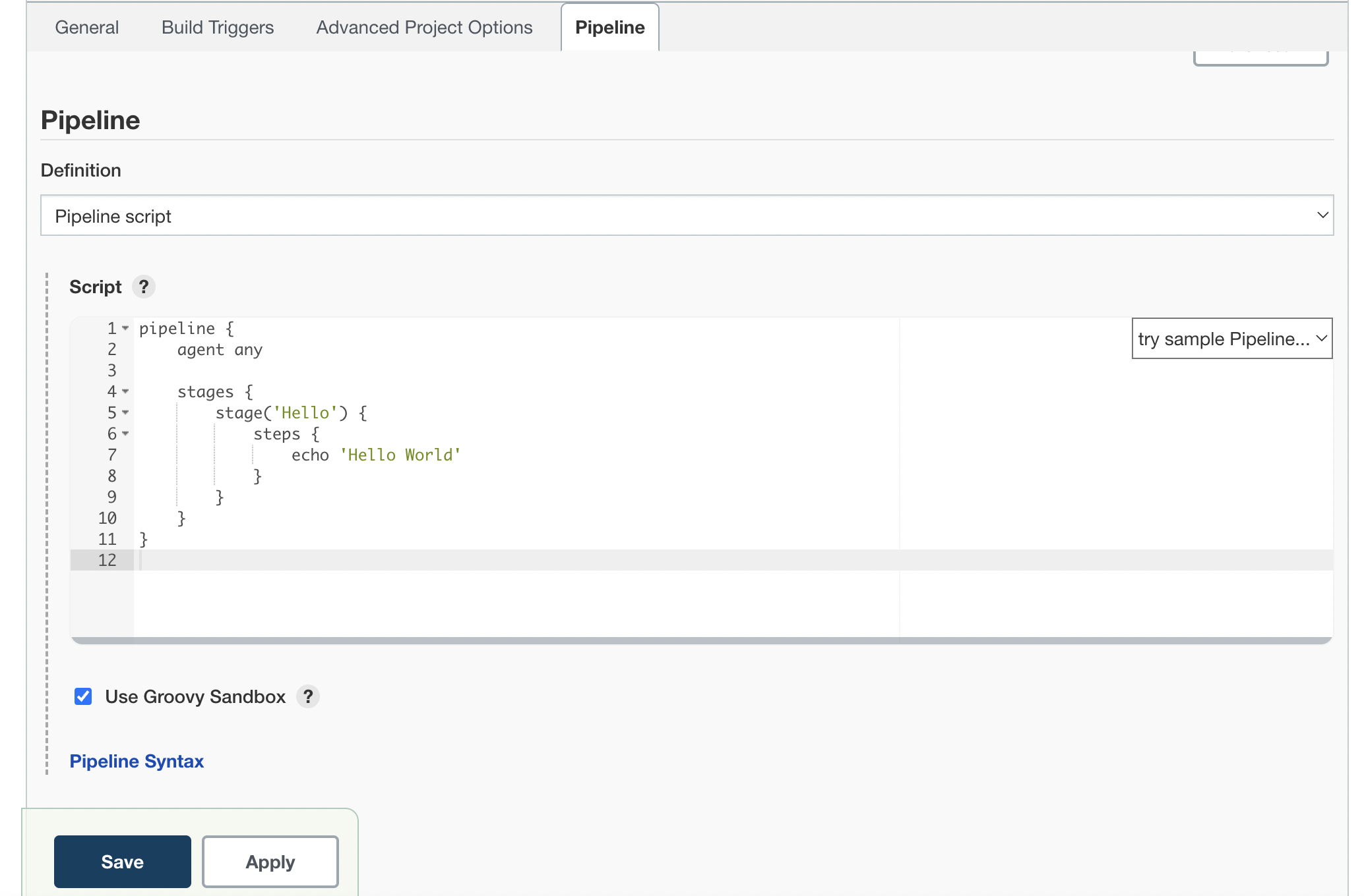 A screenshot of the pipeline code.