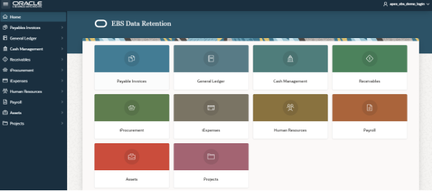 Prebuilt reports for EBS modules in EBS Data Retention.
