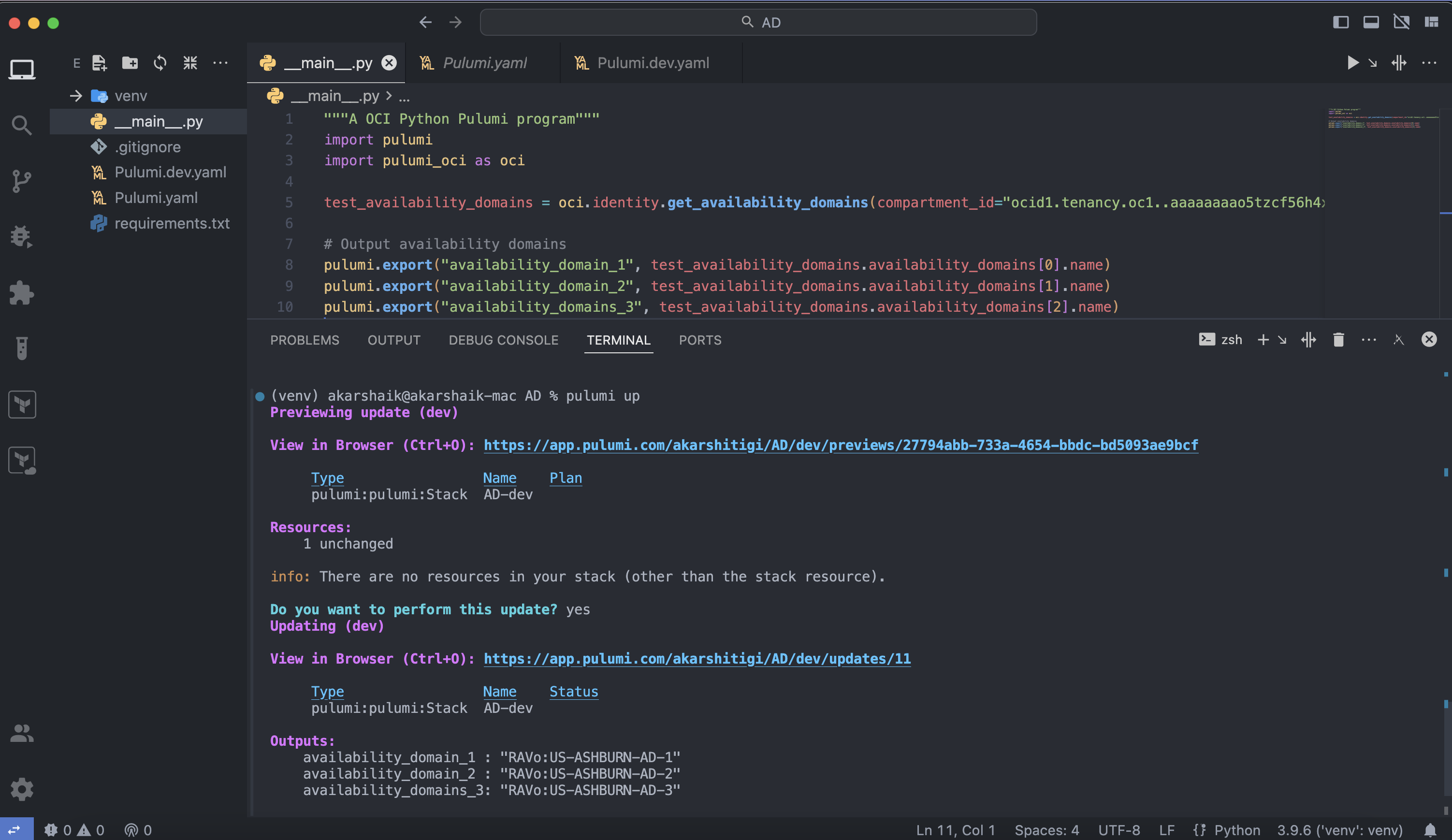Pulumi availability domain output