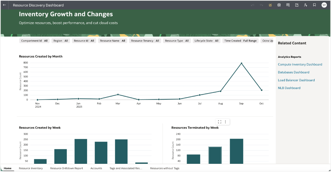OCI Resource Analytics example dashboard