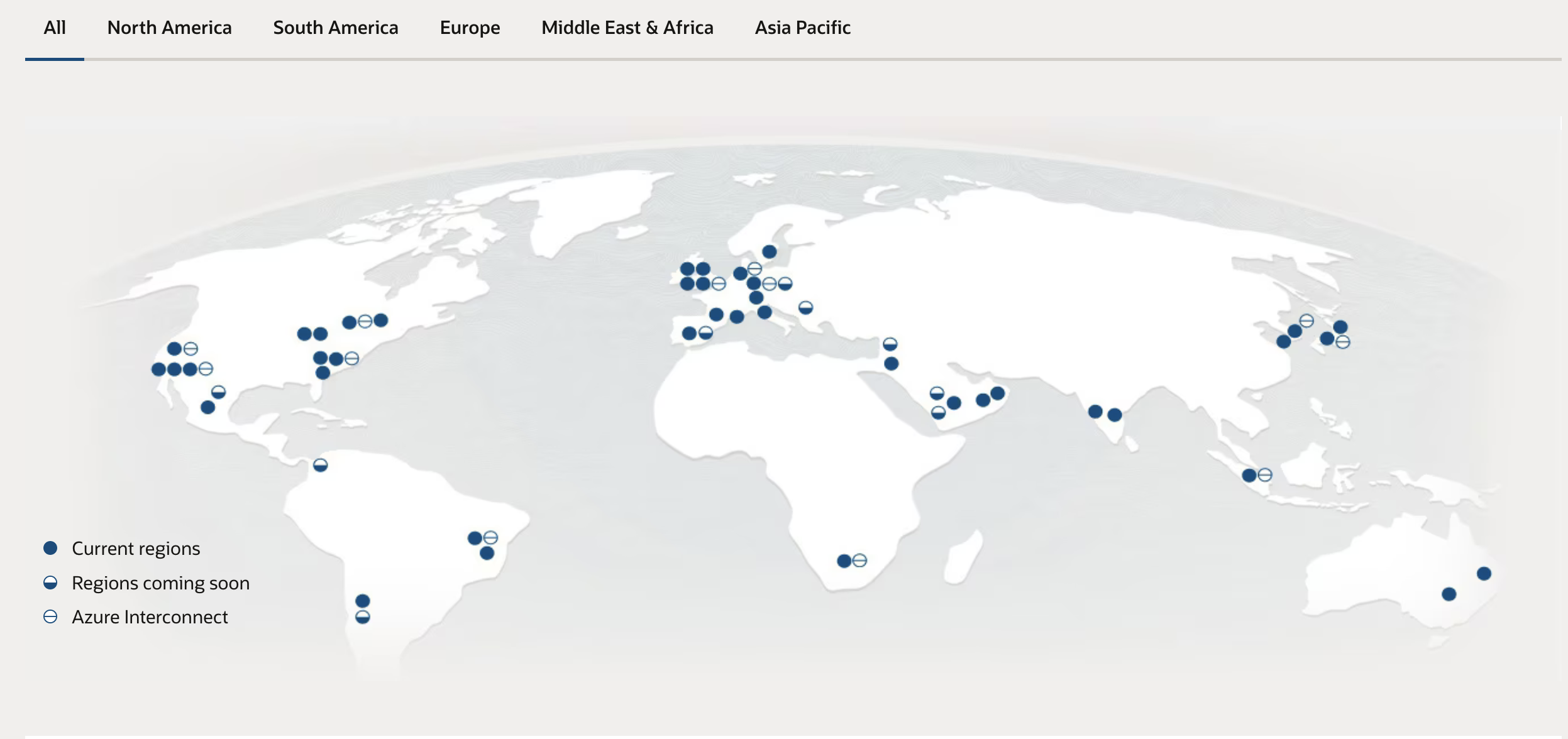 A graphic depicting the ODSA and OCI-Azure Interconnect regions across the world.