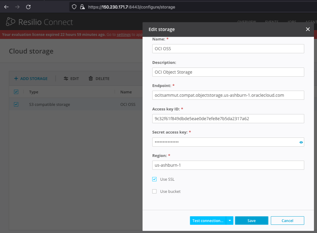 Adding OCI Object Storage as S3-compatible cloud storage to Resilio