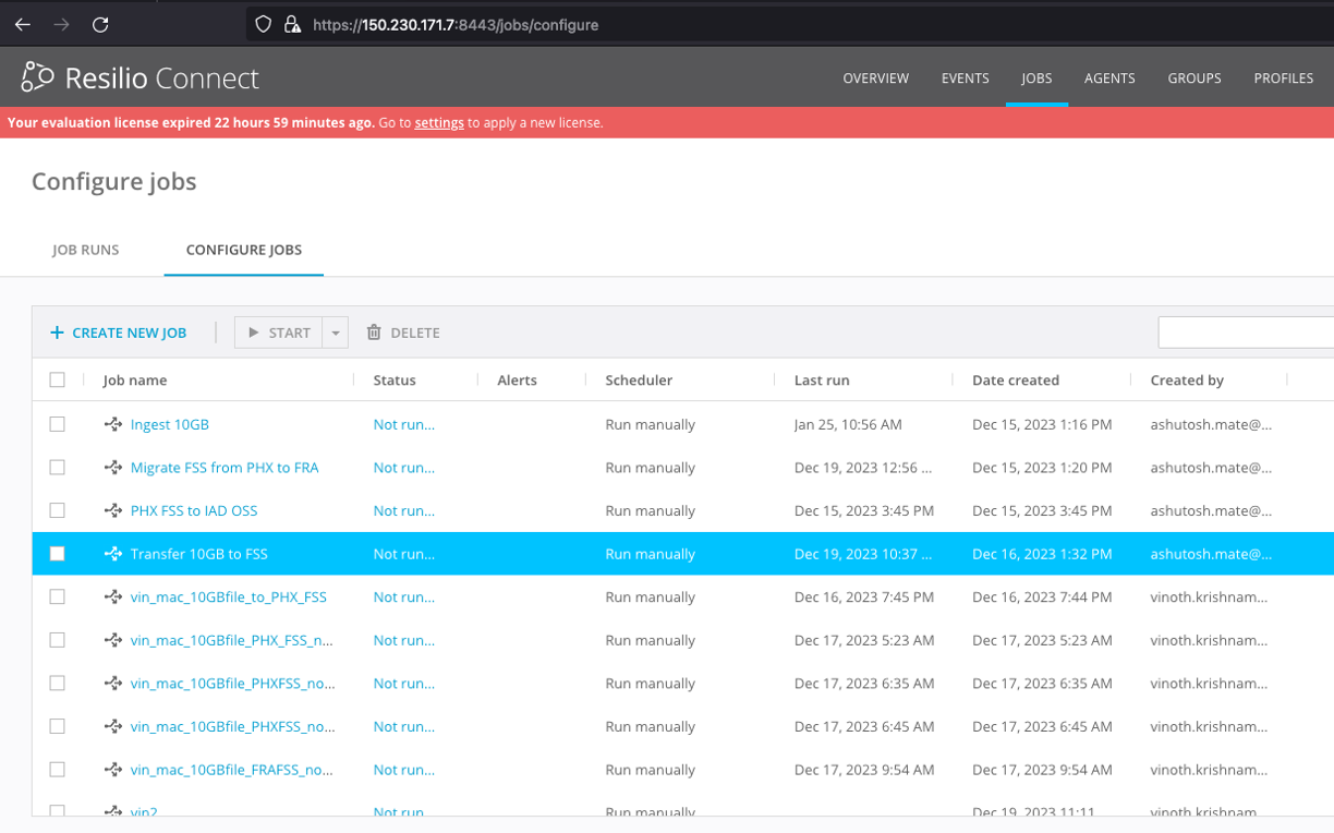 Resilio Connect data transfer jobs created
