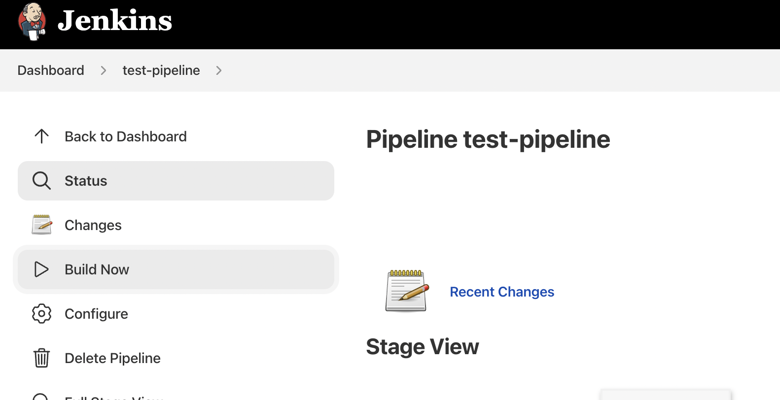A screenshot of the test pipeline details.