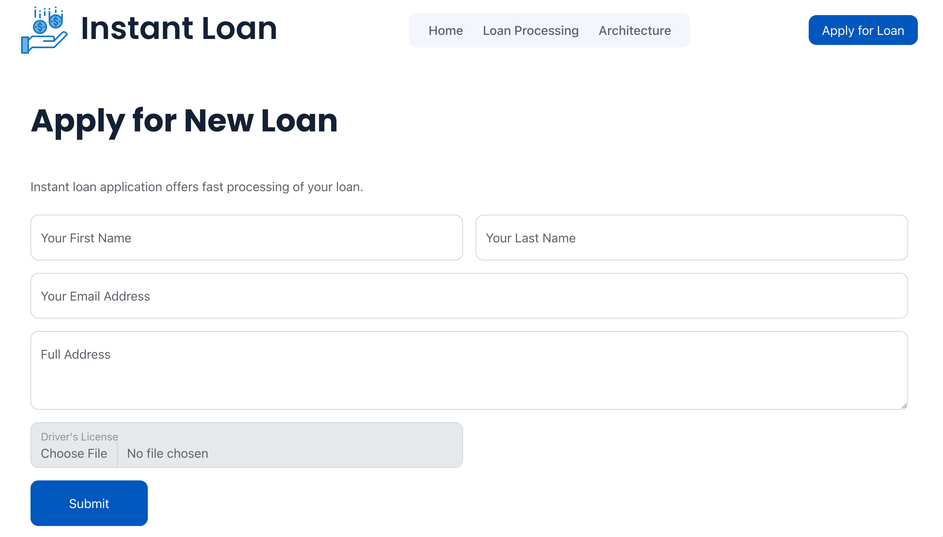 A screenshot of the example Workflow loan origination app login page.
