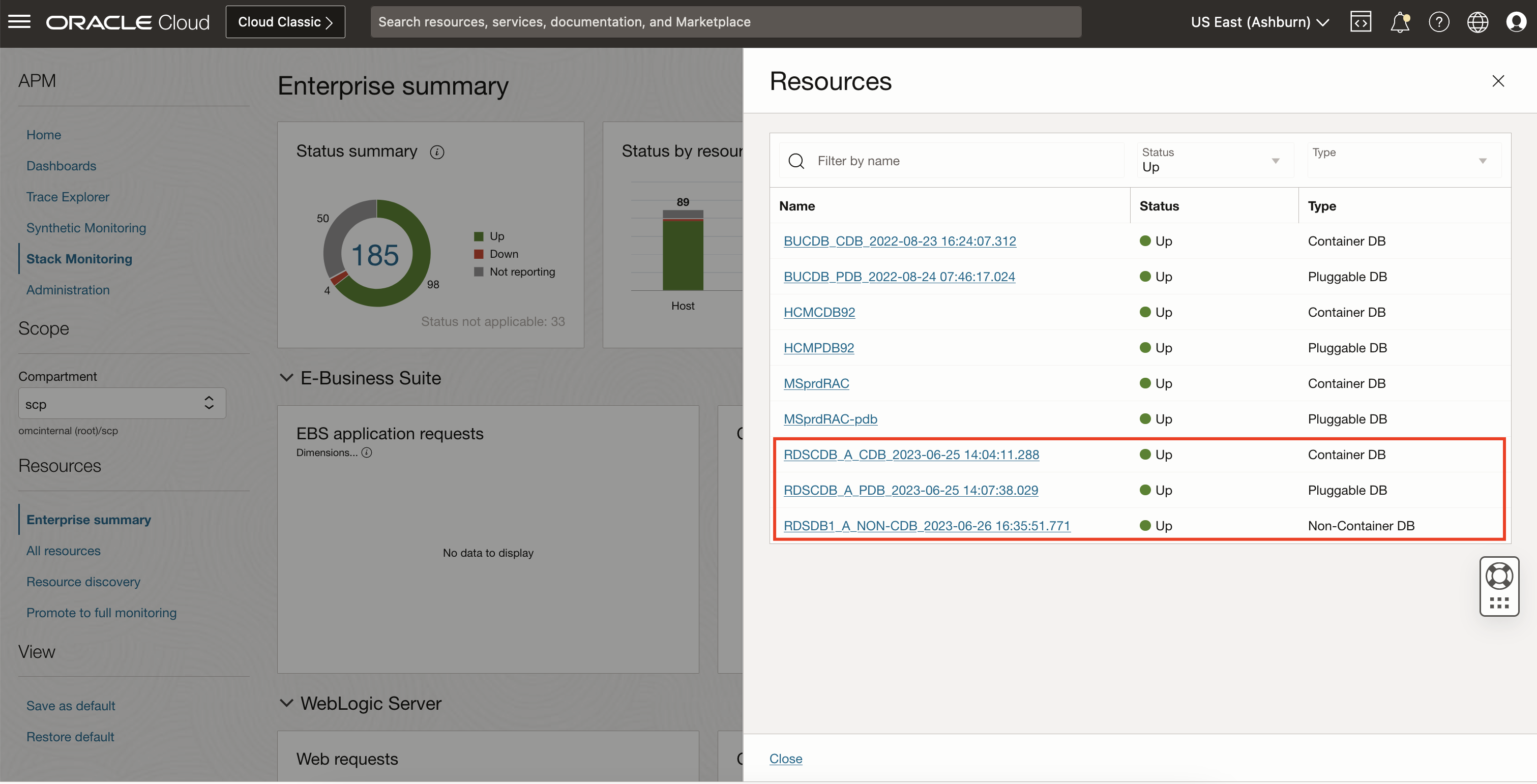 RDS Databases on Stack Monitoring