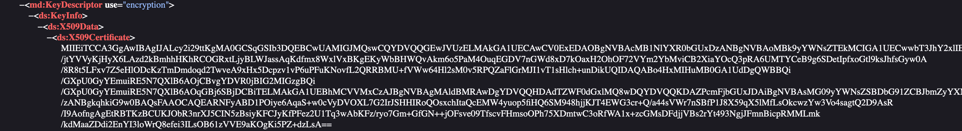 Figure 1: The x509 encryption certificate in the OCI metadata SAML