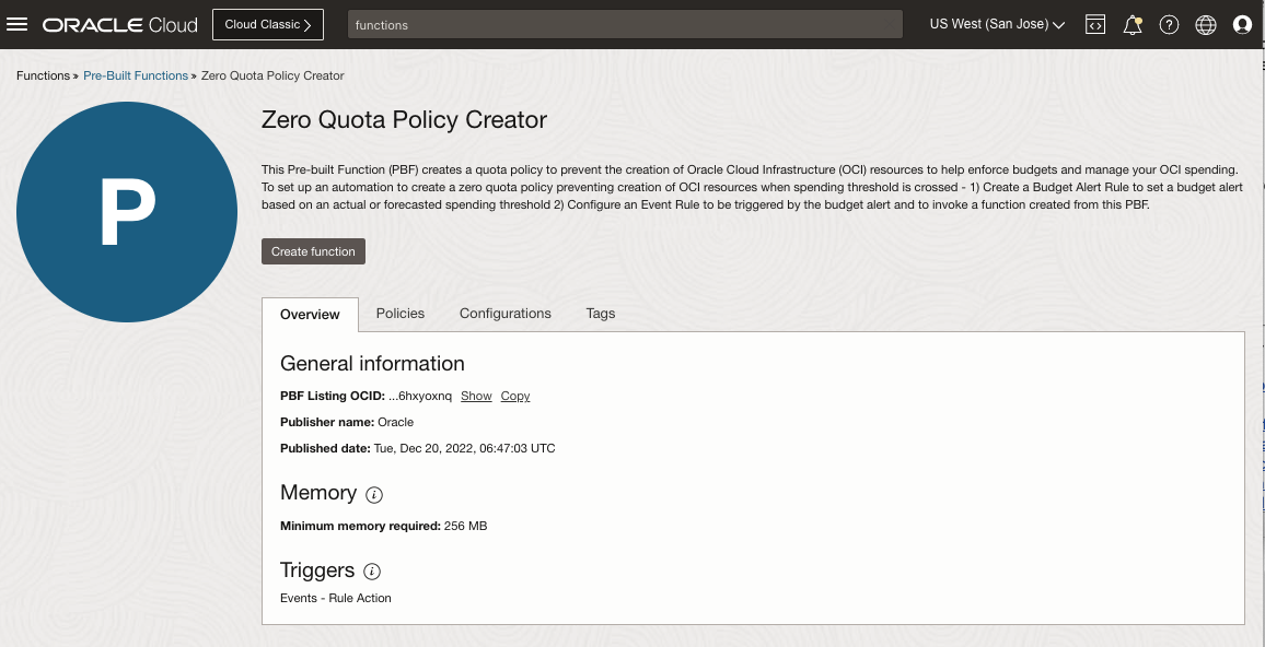 A screenshot of the Zero Quote Policy Creator page.