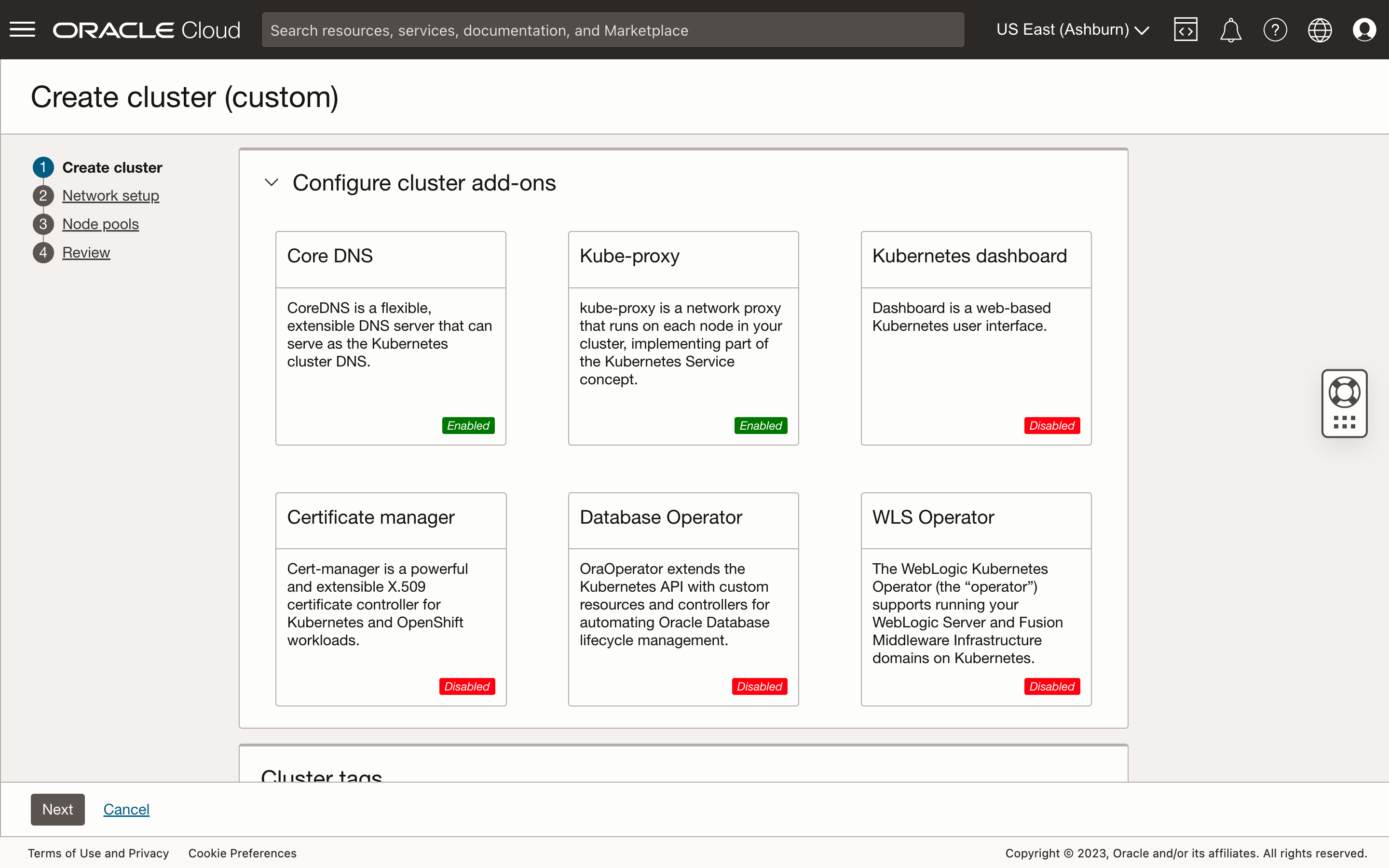 A screenshot of the Create cluster (custom) page showing show to deploy add-ons at cluster creation.
