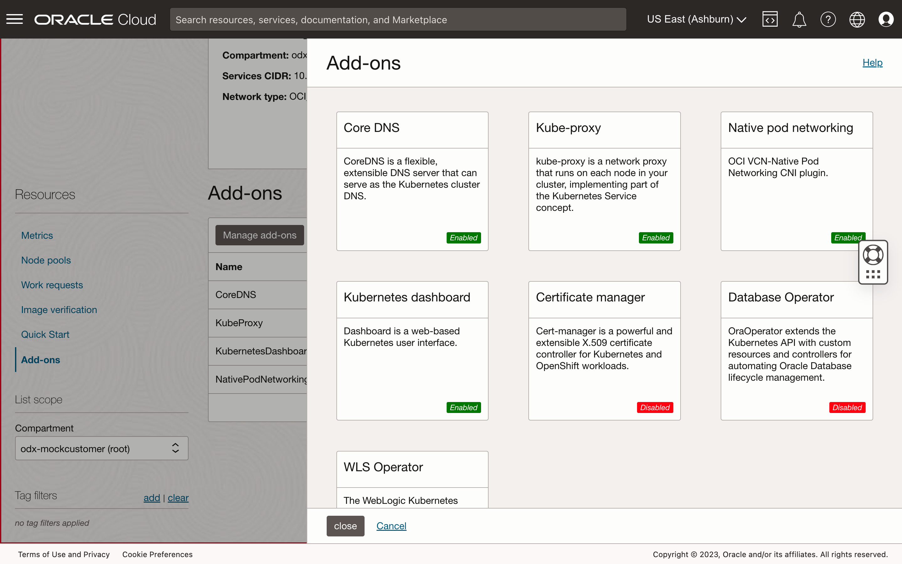 A screenshot of the Add-ons panel showing how to configure add-ons deployed to your cluster.