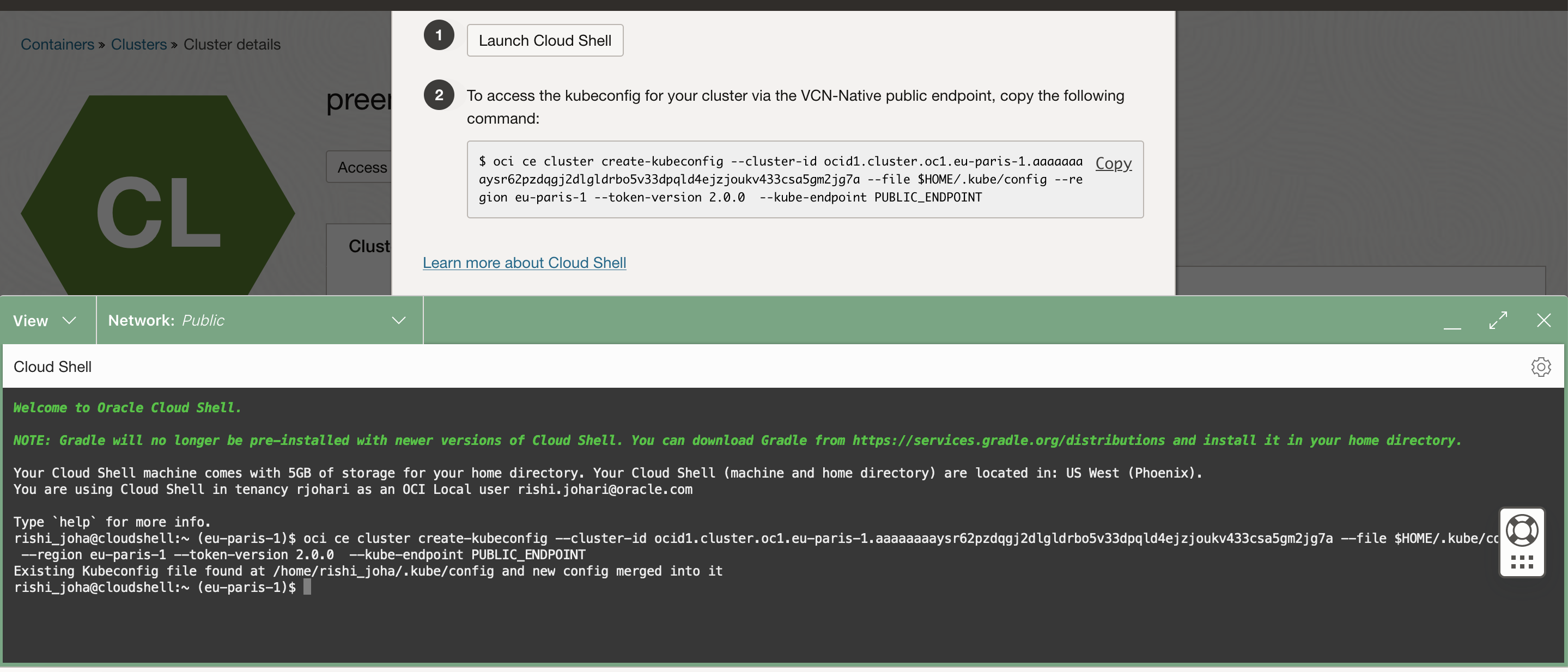 A screenshot of the Cloud Shell window overlay.