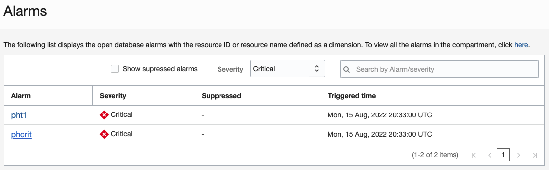 Managed Database Alarms
