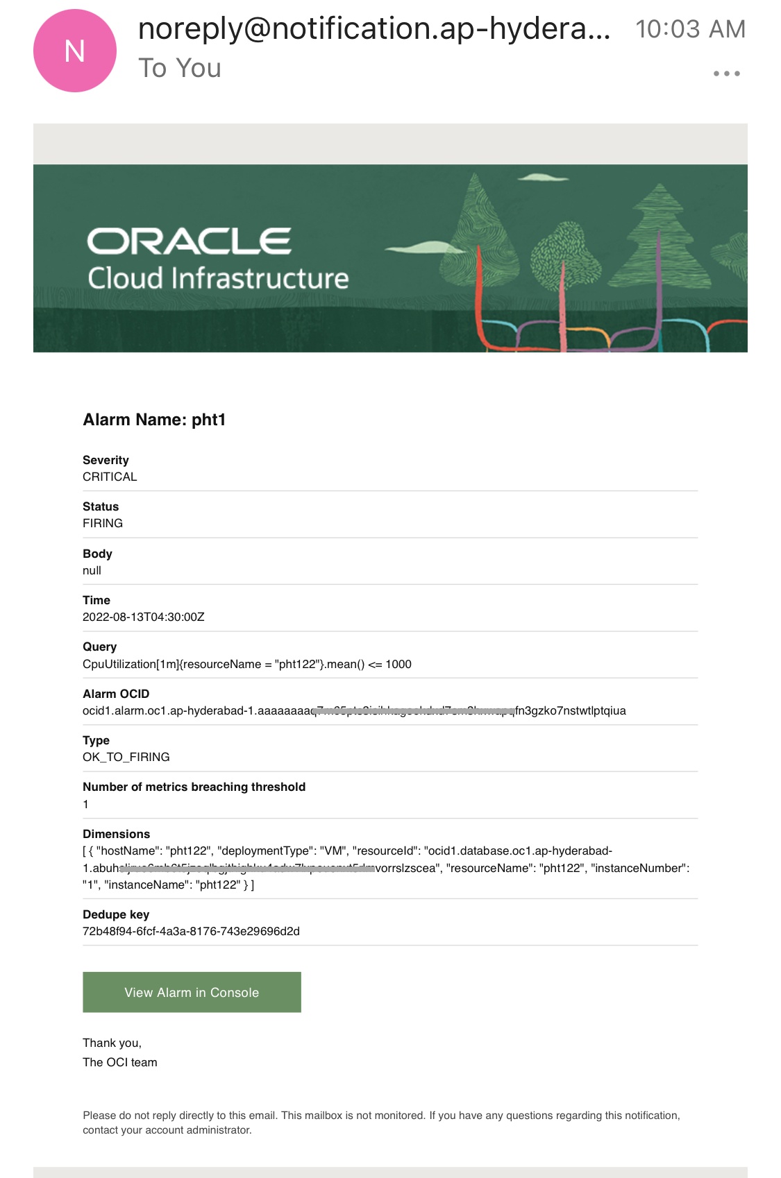 Sample Notification Email