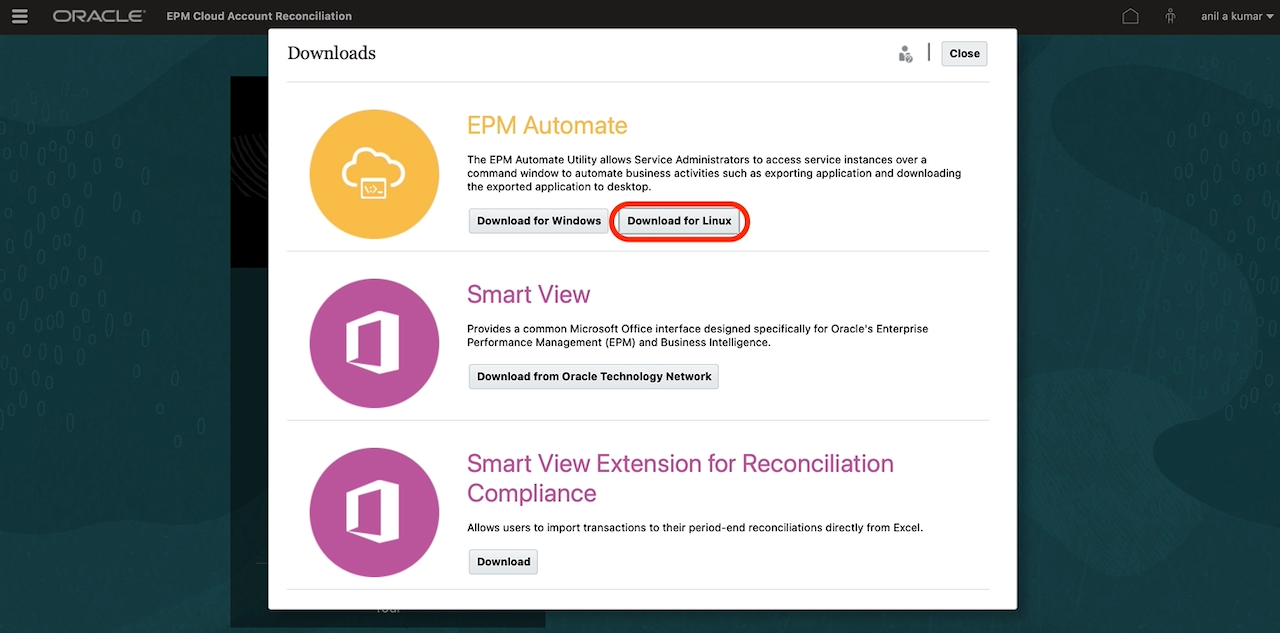 A screenshot of the Downloads window with the Download for Linux button circled in red.