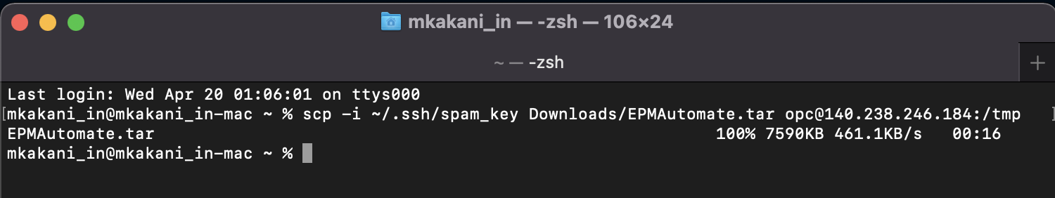 A screenshot of the terminal window with the example code and output.