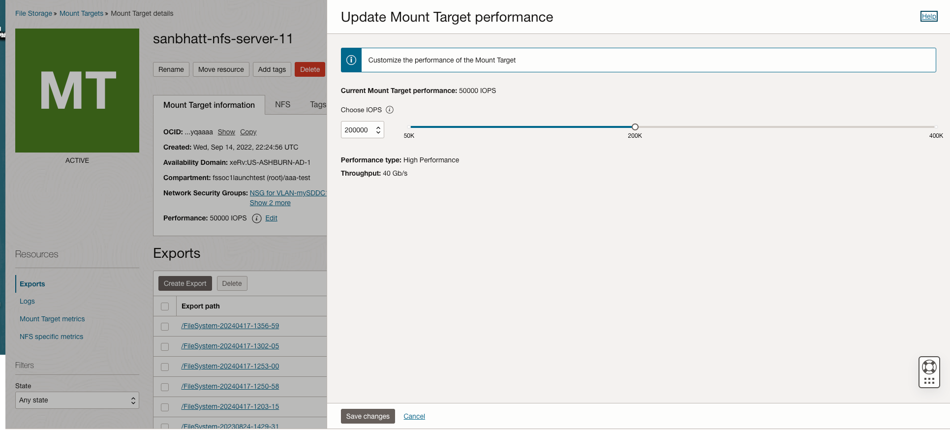 Configuring a mount target in the console