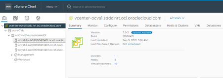 A screenshot of the summary table for the SDDC in the vSphere Client.