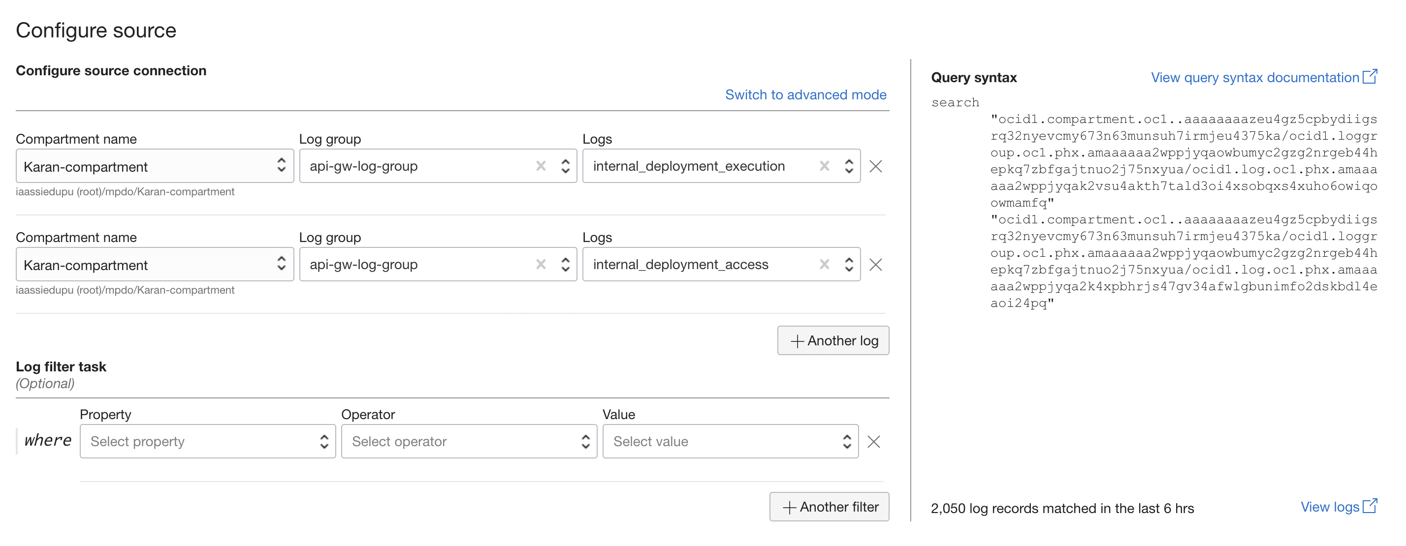 A screenshot of the Configure Source section showing the configuration settings for the source connector.