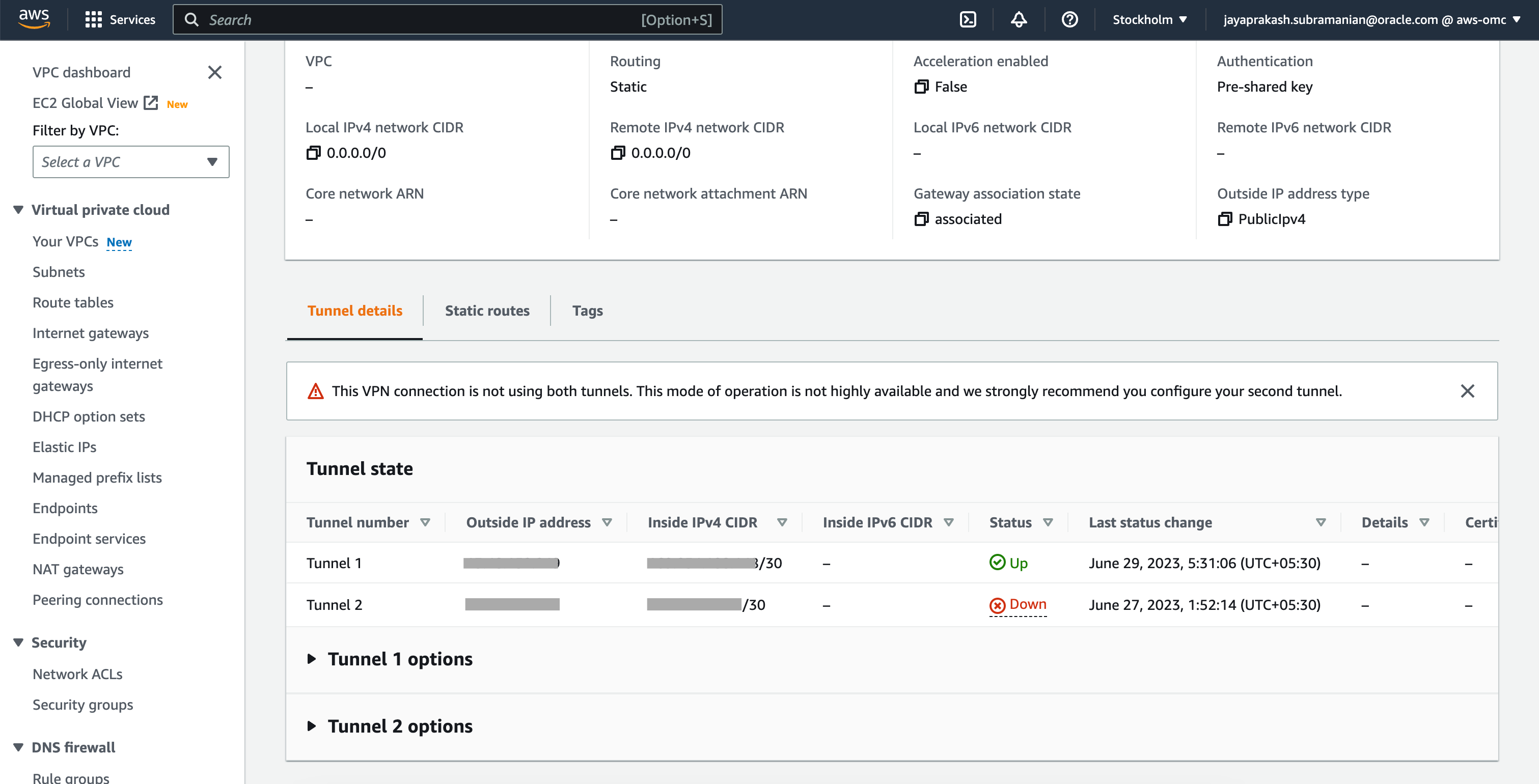 AWS Site-to-Site VPN Status