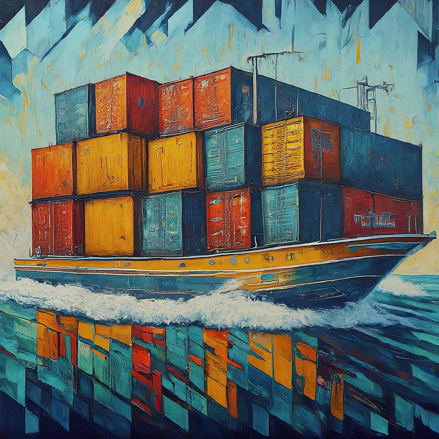 Speedy, painting of a cargo container ship.