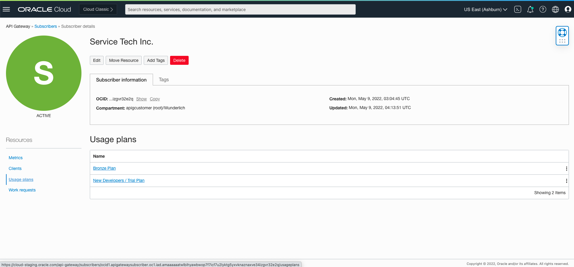 A screenshot of the Subscriber Details page showing usage plans that a subscriber can access.