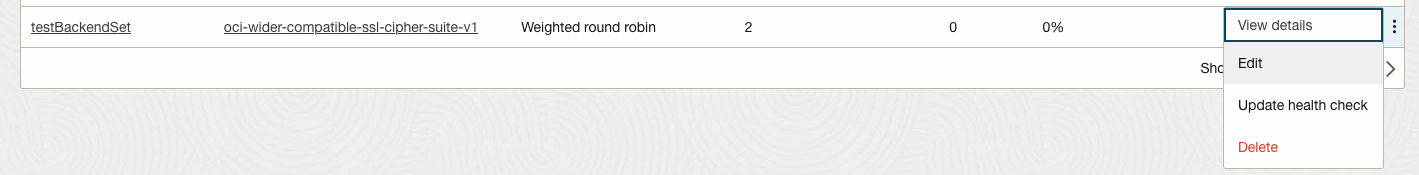 The expanded backend set details edit menu