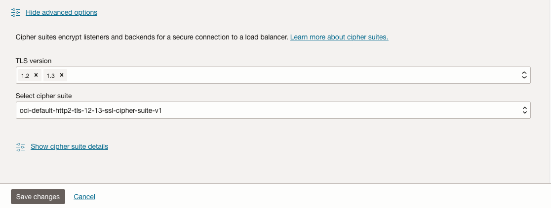 The expanded Show Advanced Options menu for editing the listener’s backend options.