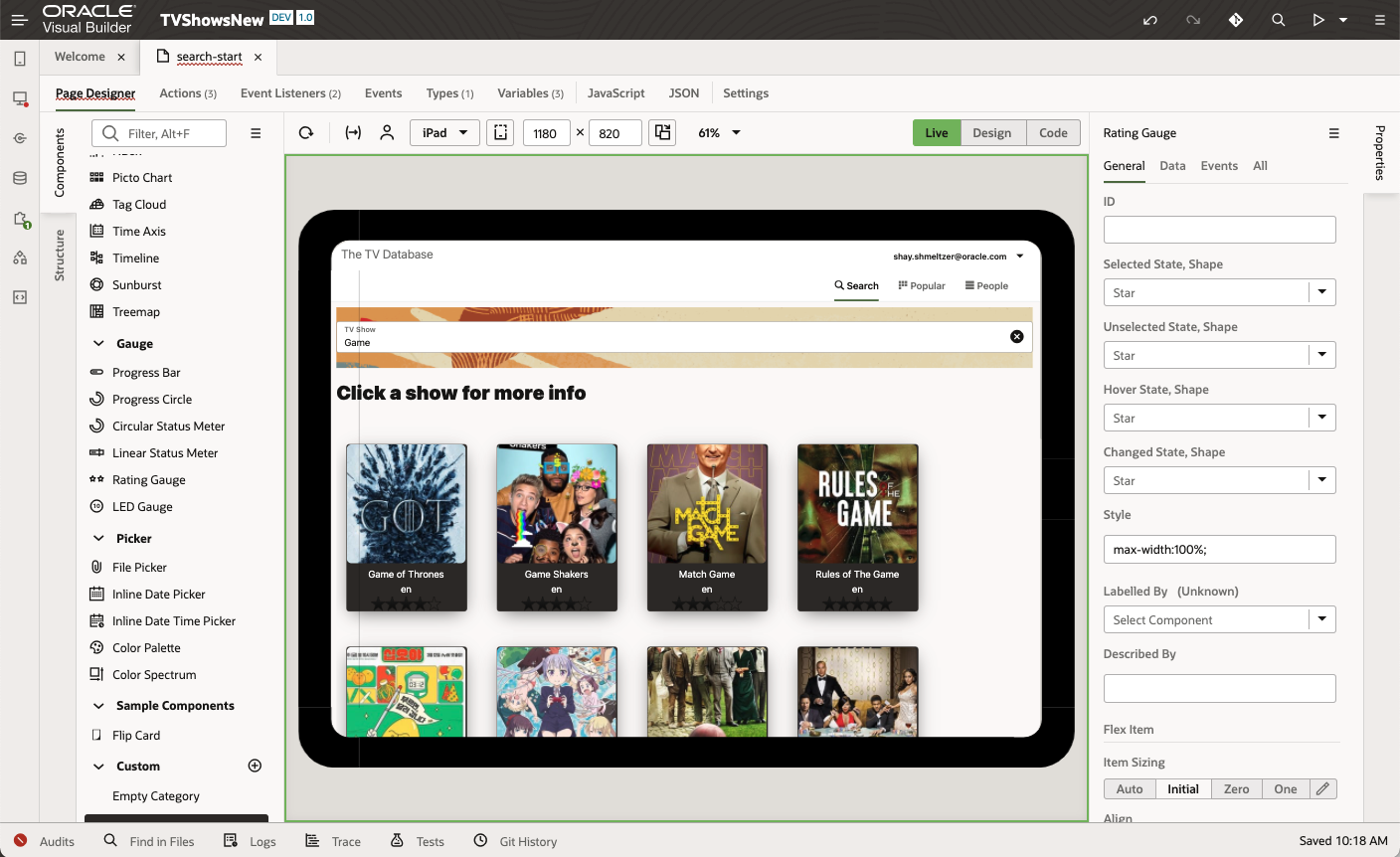 A screenshot of the Visual Design page designer.