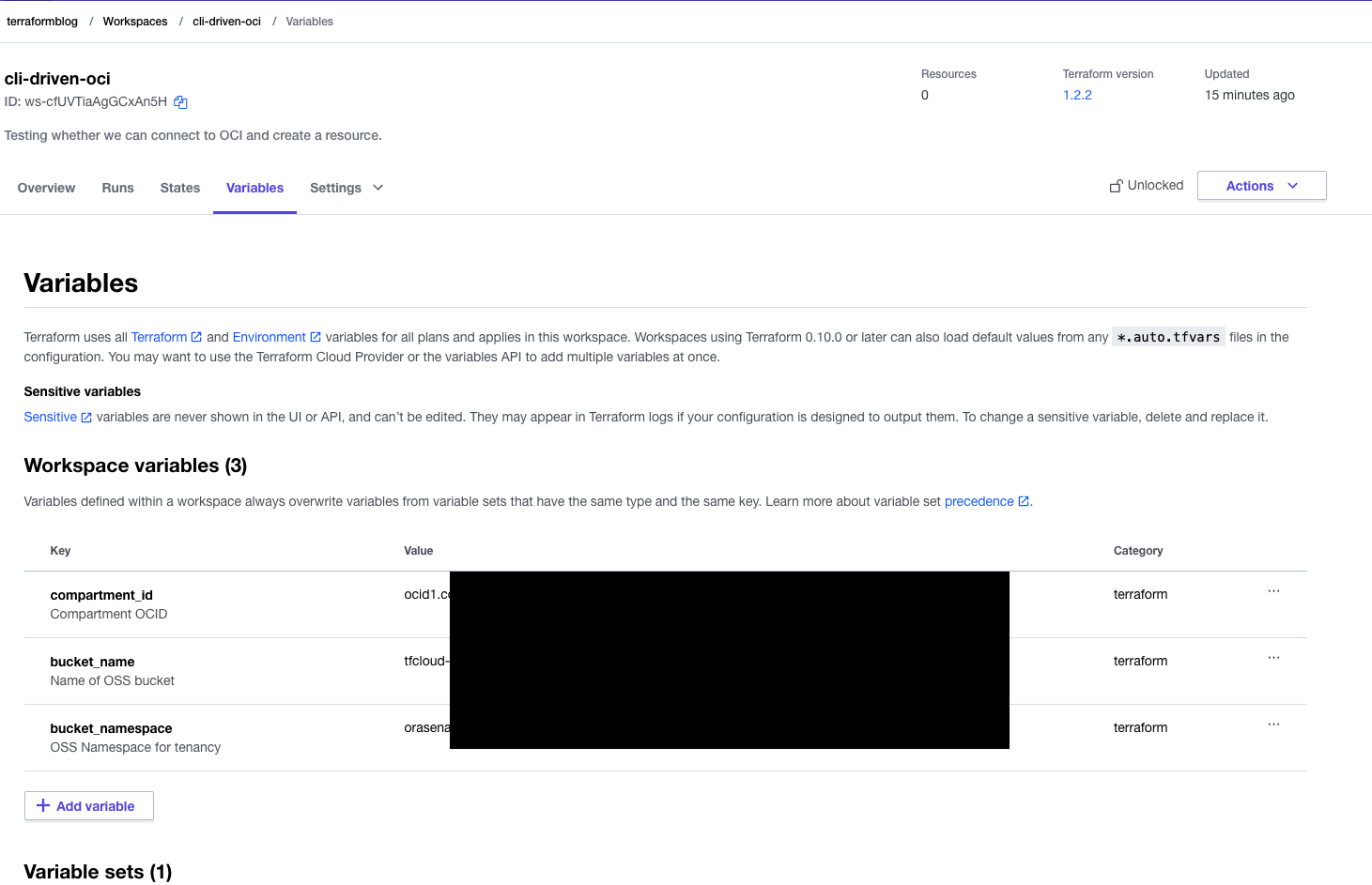 Variables for workspace