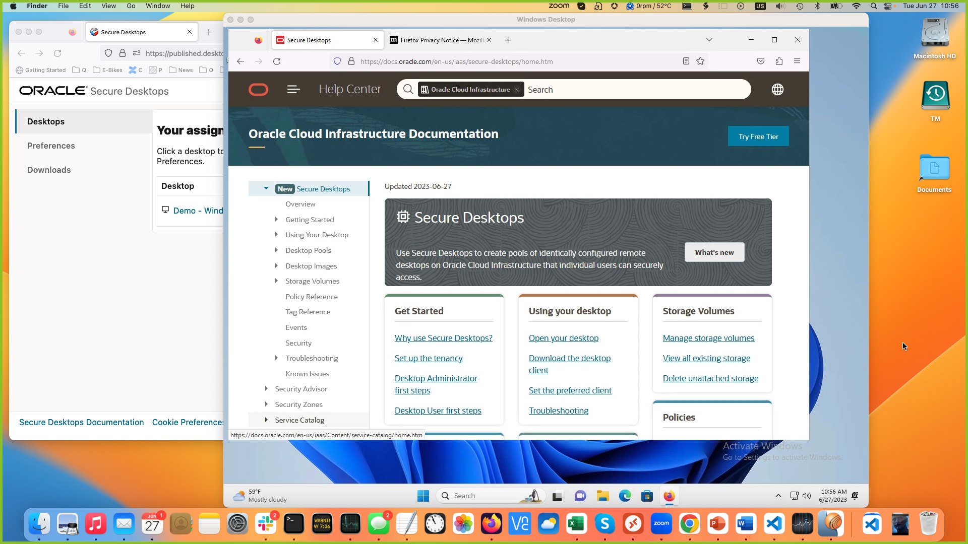 A screenshot of the Secure Desktops service running on Windows 11.