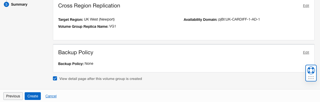 A screenshot of the Cross Region Replication summary.