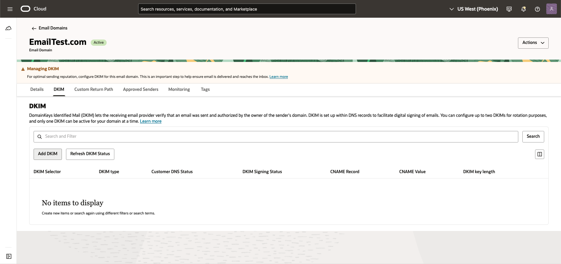 ‘Add DKIM’ dialog now supports importing an existing DKIM record into OCI