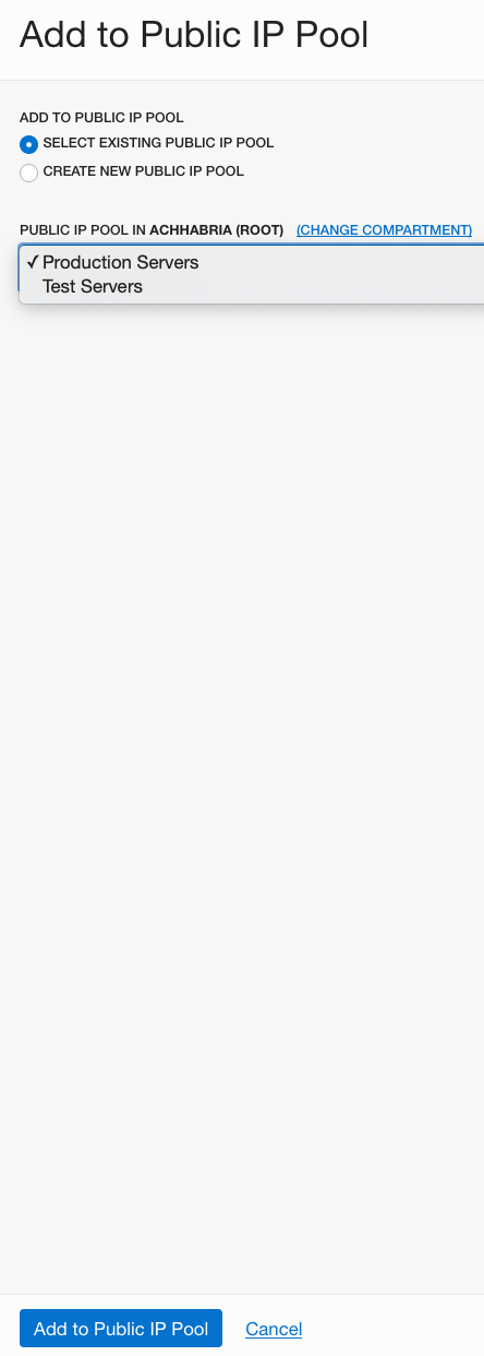 A screenshot depicting the Add to Public IP Pool screen.