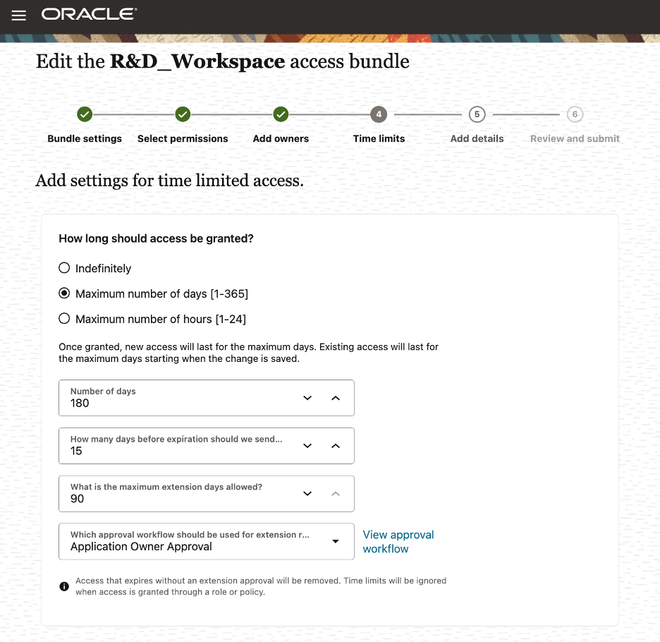 Time-bound access configuration in Oracle Access Governance.