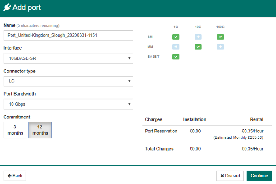 Screenshot that shows the Add port dialog box.