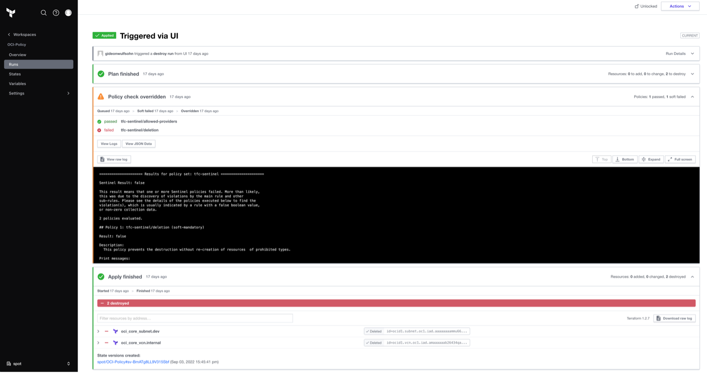 A screenshot of the workspace showing the Triggered via UI page.