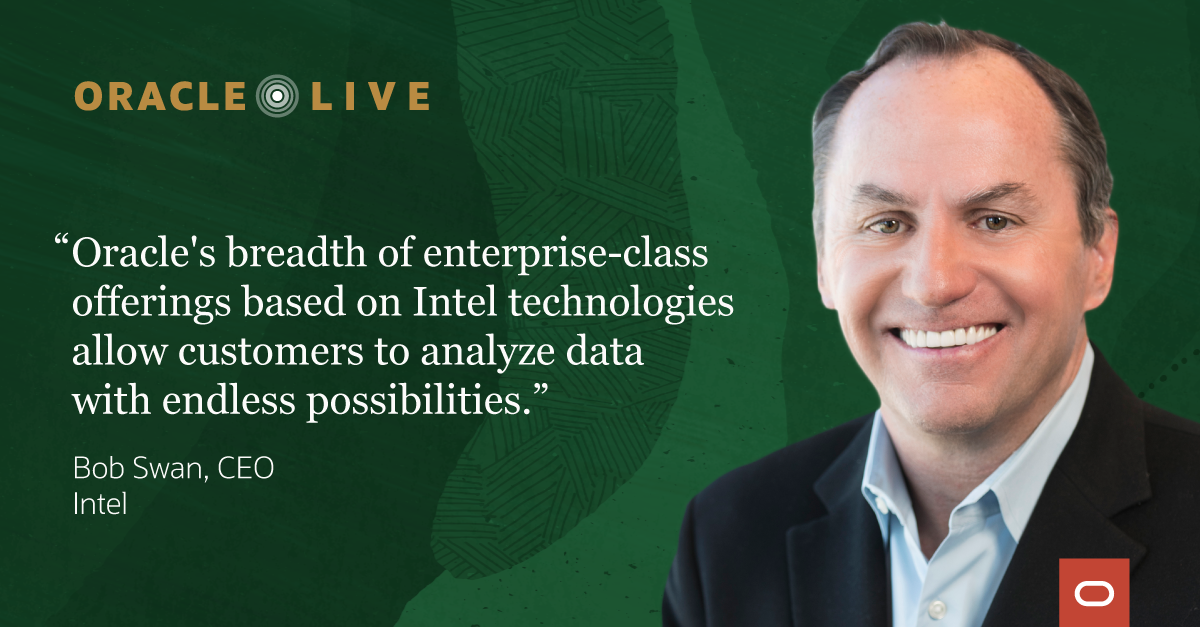 A graphic showing a quote from and photo of Bob Swan, CEO of Intel.